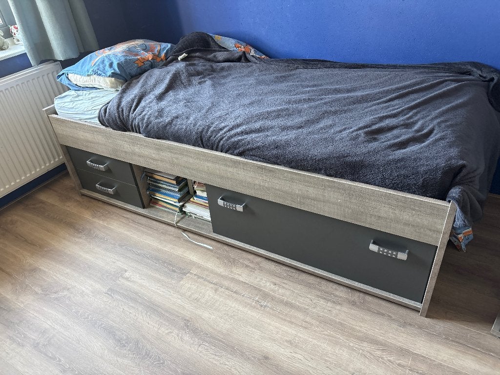 Kajuitbed pep voor een jongen, Ophalen, 90 cm, Eenpersoons, Wit