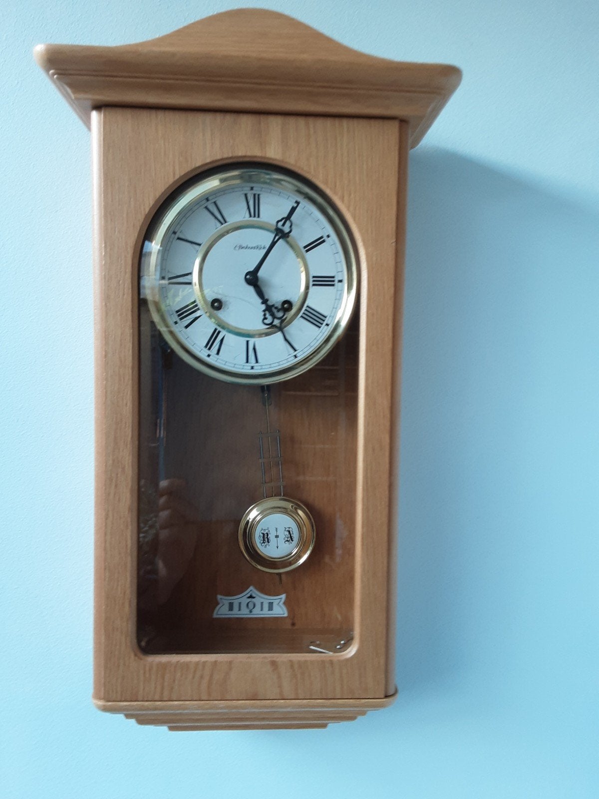 Licht eiken regulator wandklok met zachte klank, Ophalen