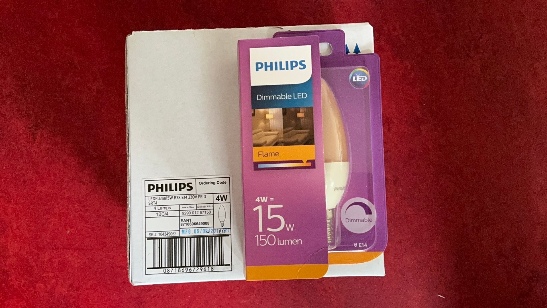 Philips Dimmable  led 4 w=15 w E14 fitting Flame kaars vorm, Philips, Led-lamp, Dimbaar, E14 (klein)