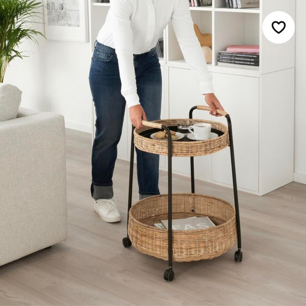 Zgan trendy rieten ikea roltafel, Minder dan 55 cm, Rond, Zo goed als nieuw, Ophalen