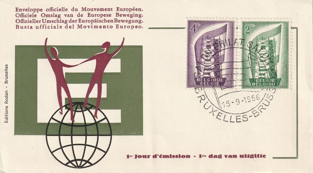 1956 FDC België Europa Steiger, Postzegels en Munten, Postzegels | Eerstedagenveloppen, Ophalen of Verzenden, Onbeschreven, Europa