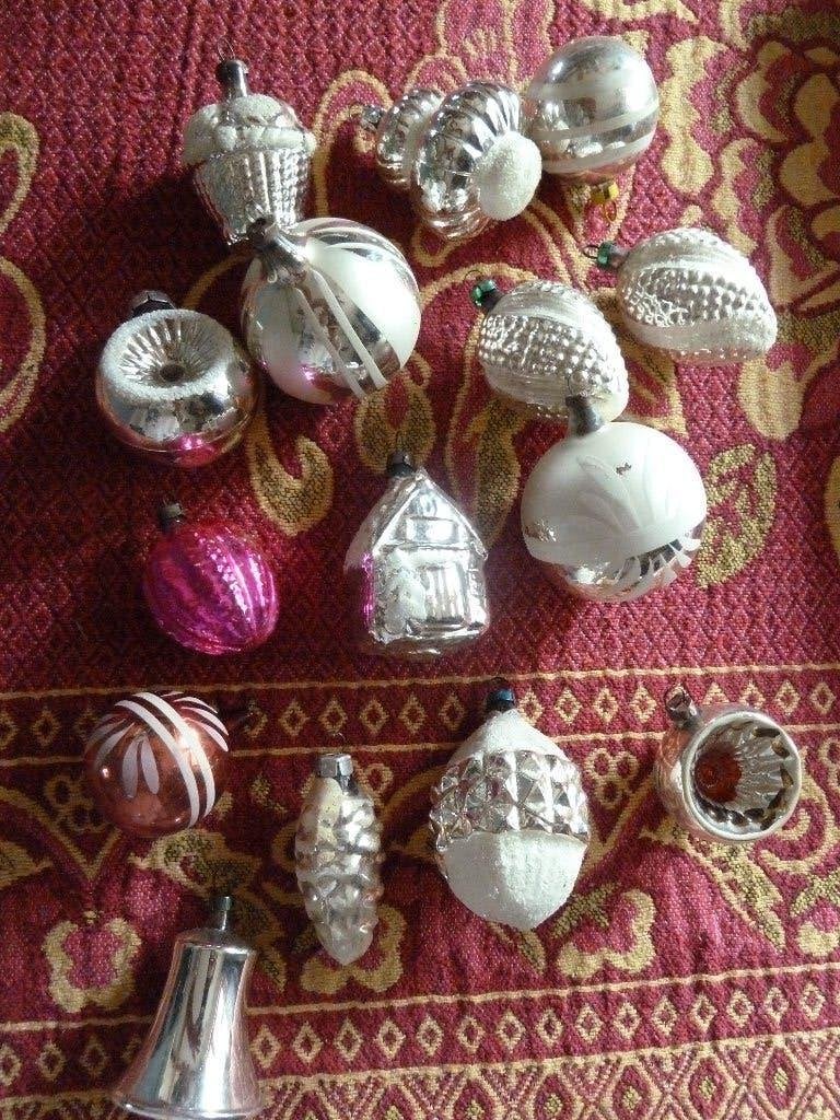 15 antieke kerstballen in het originele doosje, Ophalen of Verzenden, Gebruikt