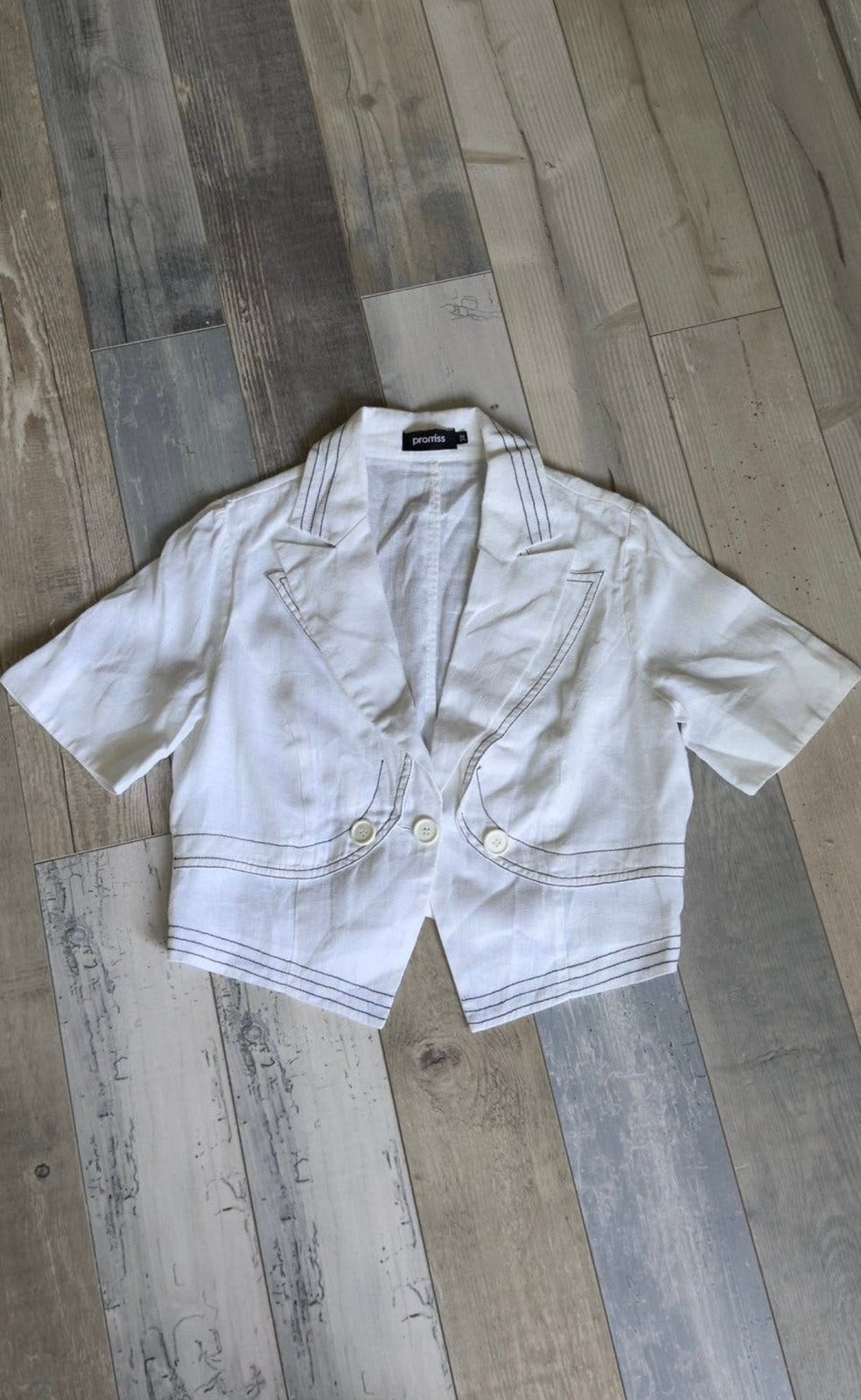 Mooi linnen blazer korte mouwen Promiss maat 38, Maat 38/40 (M), Wit, Ophalen of Verzenden, Zo goed als nieuw