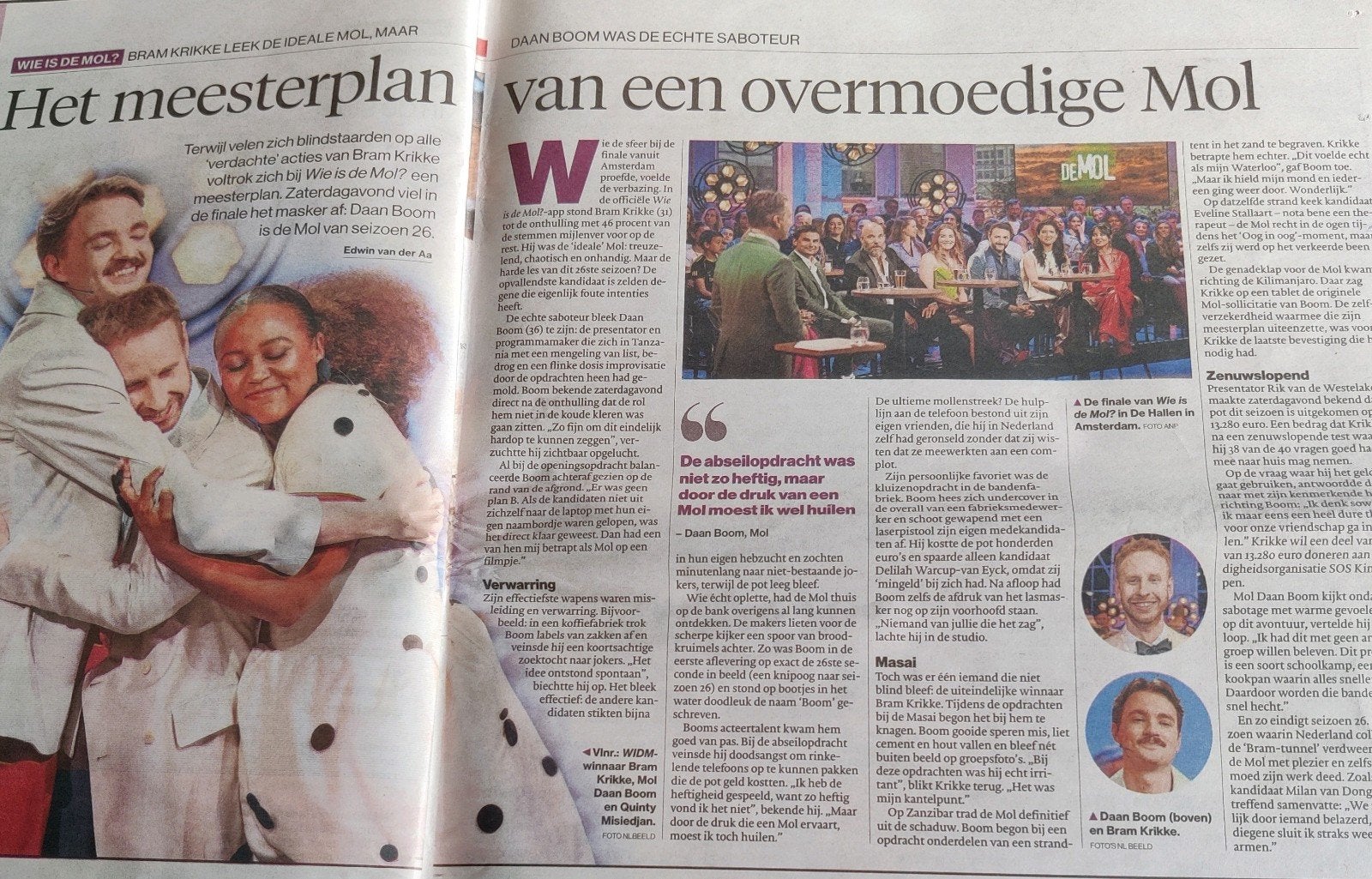 Finale Wie is de Mol ? Krantenartikel knipsel, Ophalen of Verzenden, 1980 tot heden, Nederland, Knipsel(s)