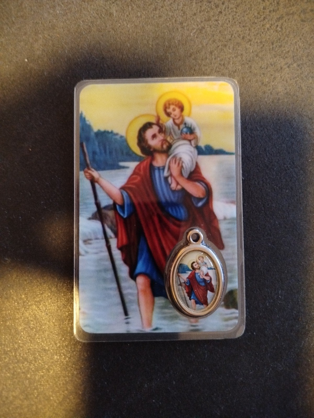 Heilige Christoffel gebedskaart met medaille, Ophalen of Verzenden, Zo goed als nieuw, Kaart of Prent, Christendom | Katholiek
