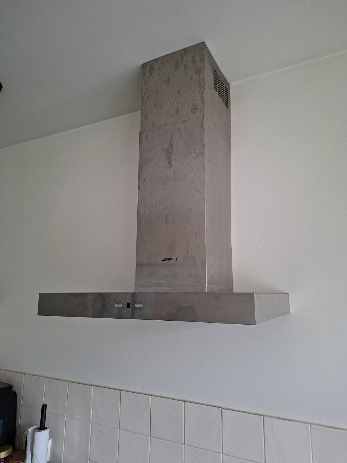 Smeg KAT600HXE Wandschouwkap - RVS Afzuigkap, Ophalen, Gebruikt, Wandschouwkap, 600 tot 800 m³ per uur