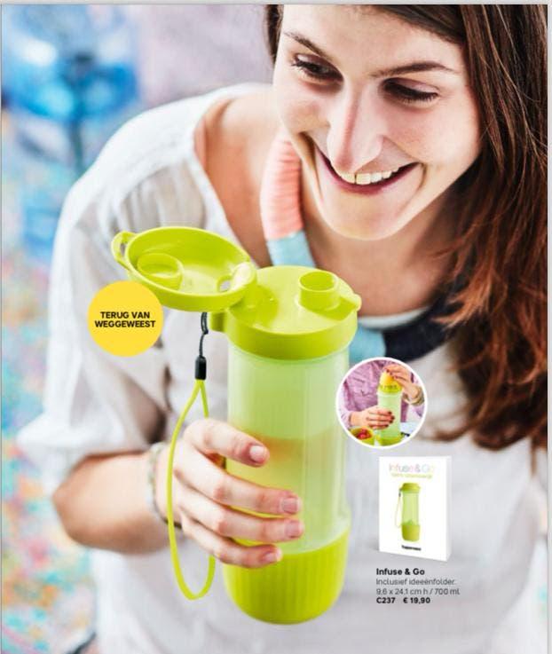 Tupperware Infuse & Go fles - 700 ml, Verzenden, Nieuw, Groen, Beker of Kan