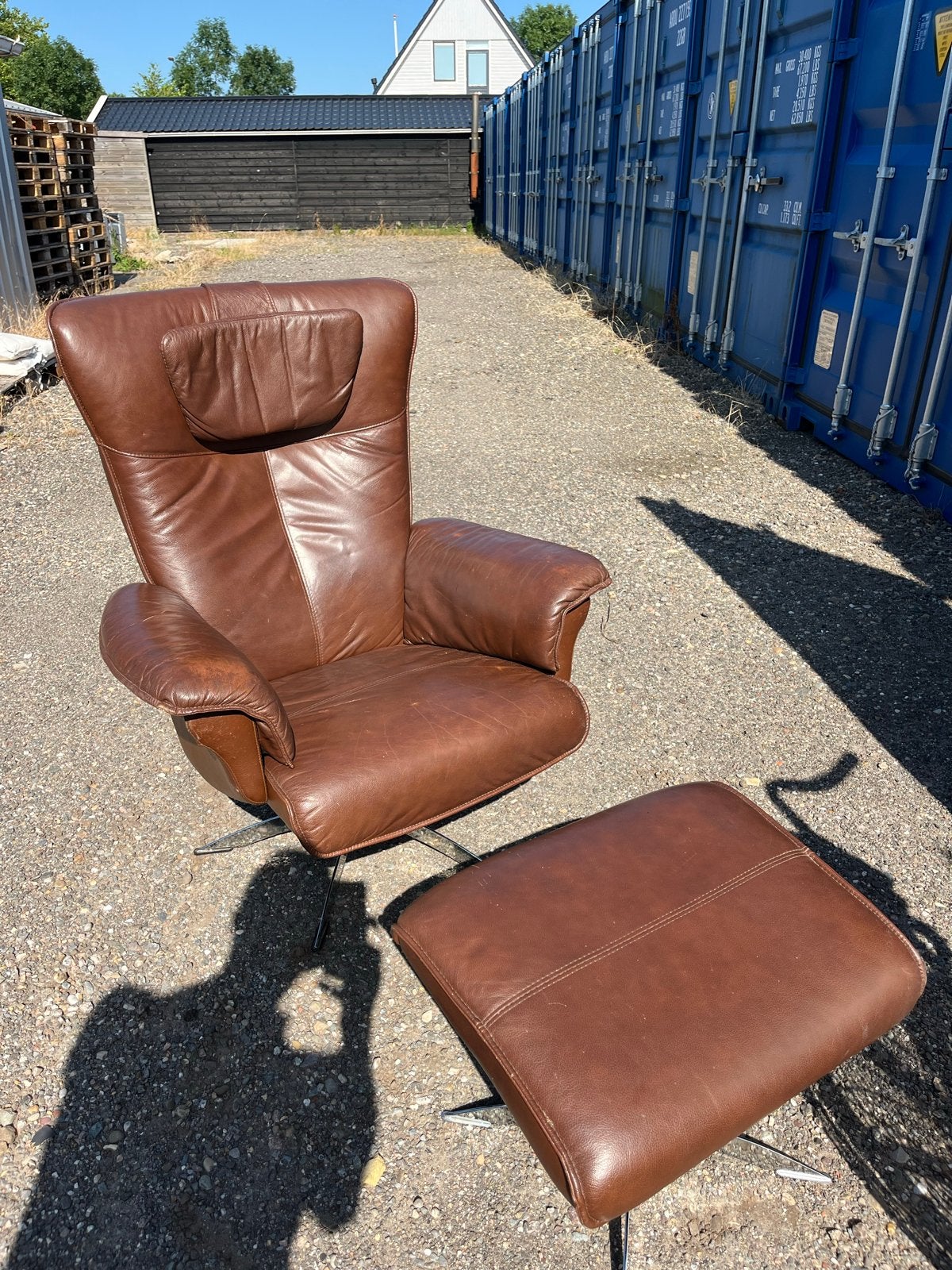 Hjort Knudsen Leren Relaxfauteuil met Voetenbank, Ophalen, Gebruikt, Leer, 75 tot 100 cm