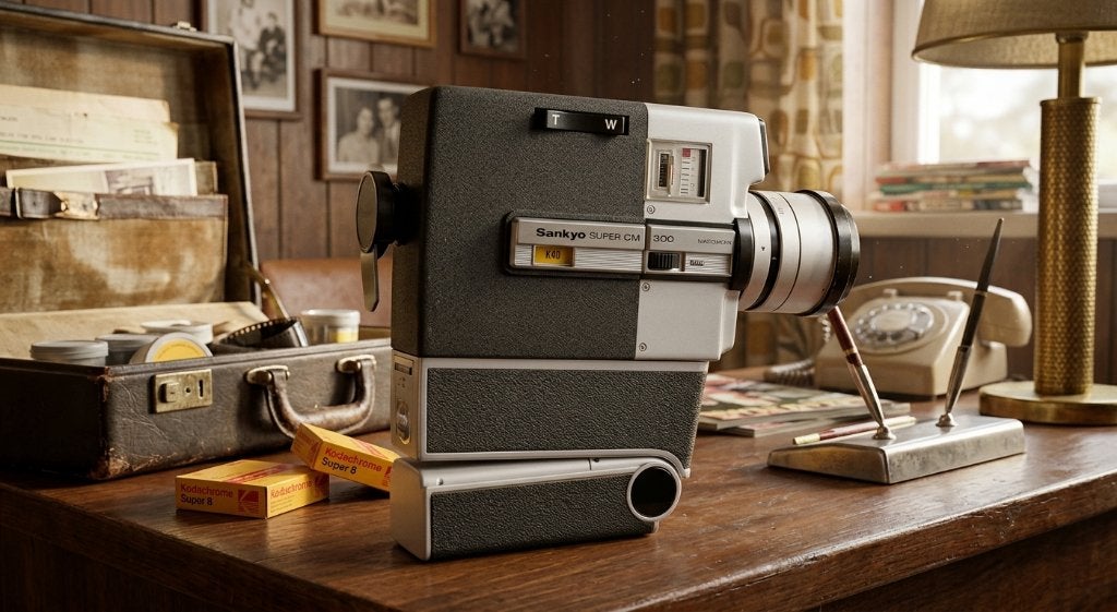 Vintage Sankyo Super CM 300 8mm Camera met Tas filmcamera, Ophalen of Verzenden, Hi 8, Overige typen