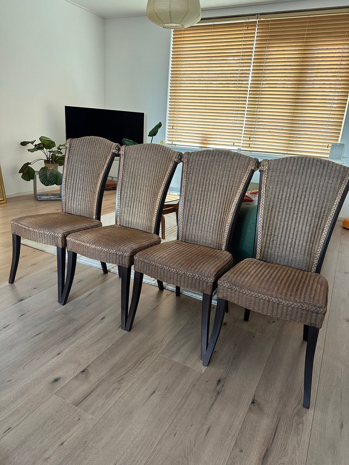 Set van 4 eetkamerstoelen, Ophalen, Gebruikt, Bruin, Riet of Rotan