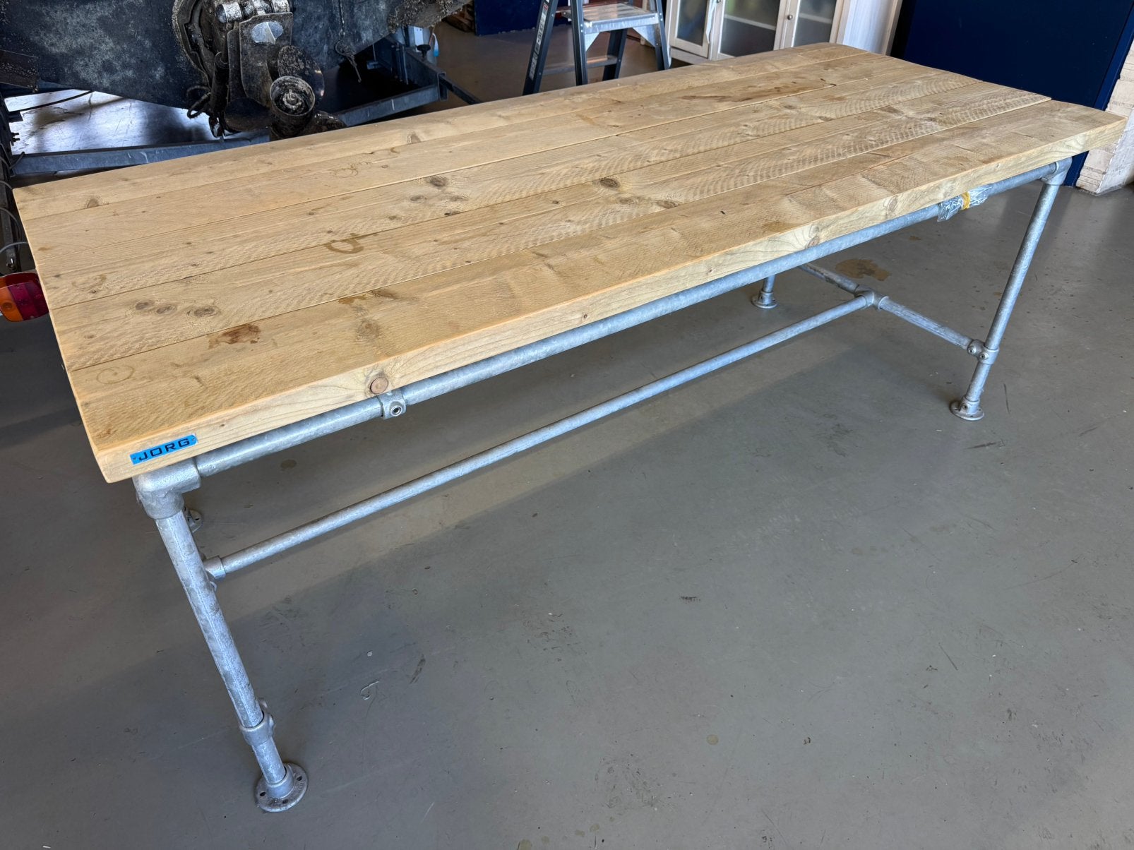 Jorg steigerhouten bureau, Huis en Inrichting, Ophalen, Demontabel, Gebruikt, 210 cm