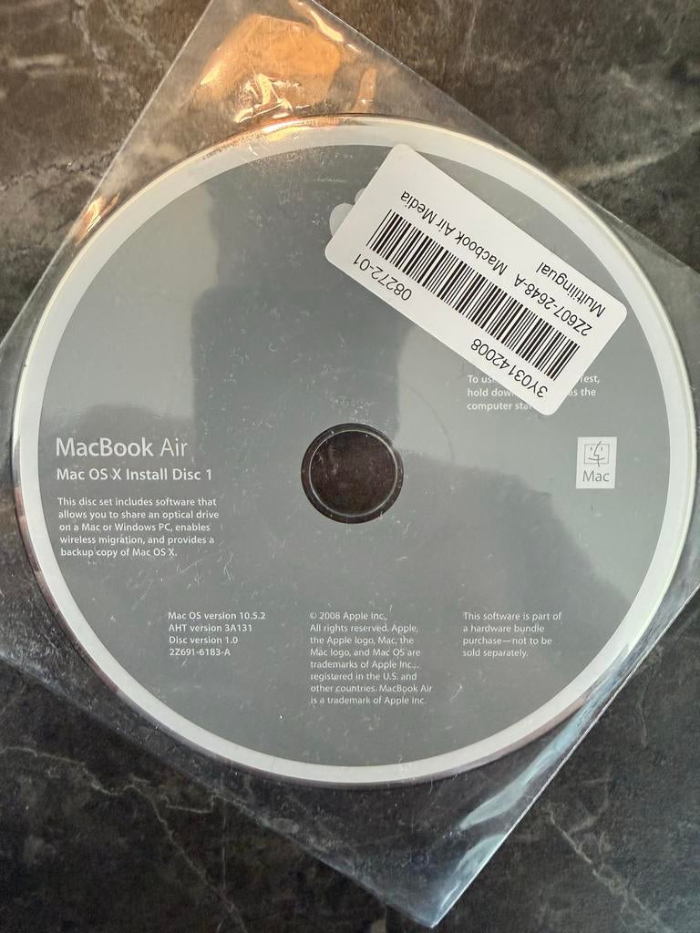 Mac OS X Install Disc 1 voor MacBook Air (versie 10.5.2), Ophalen of Verzenden, Gebruikt, MacOS