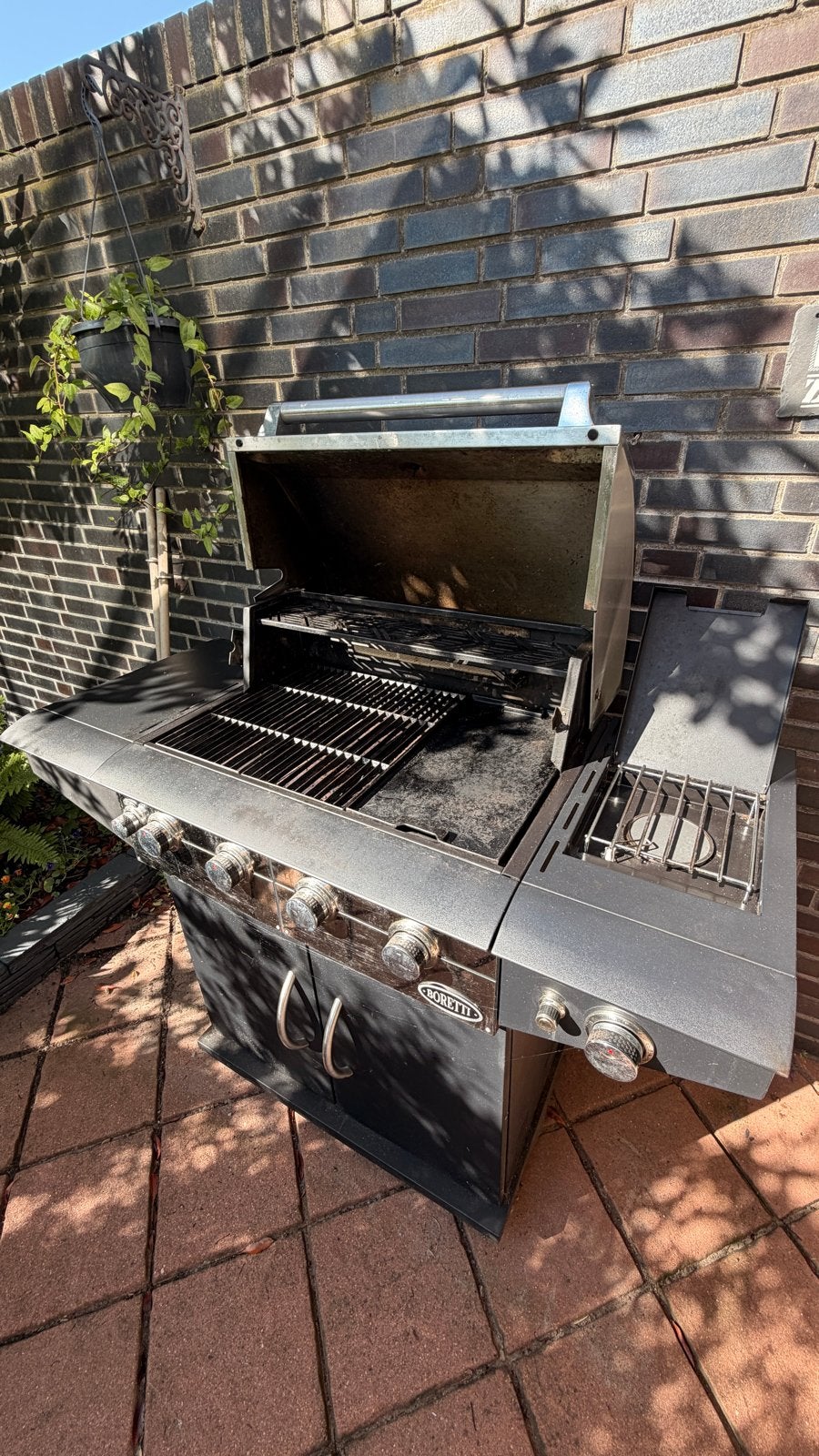 Boretti gasbarbecue met 5 branders, gasfles en hoes, Ophalen, Gebruikt