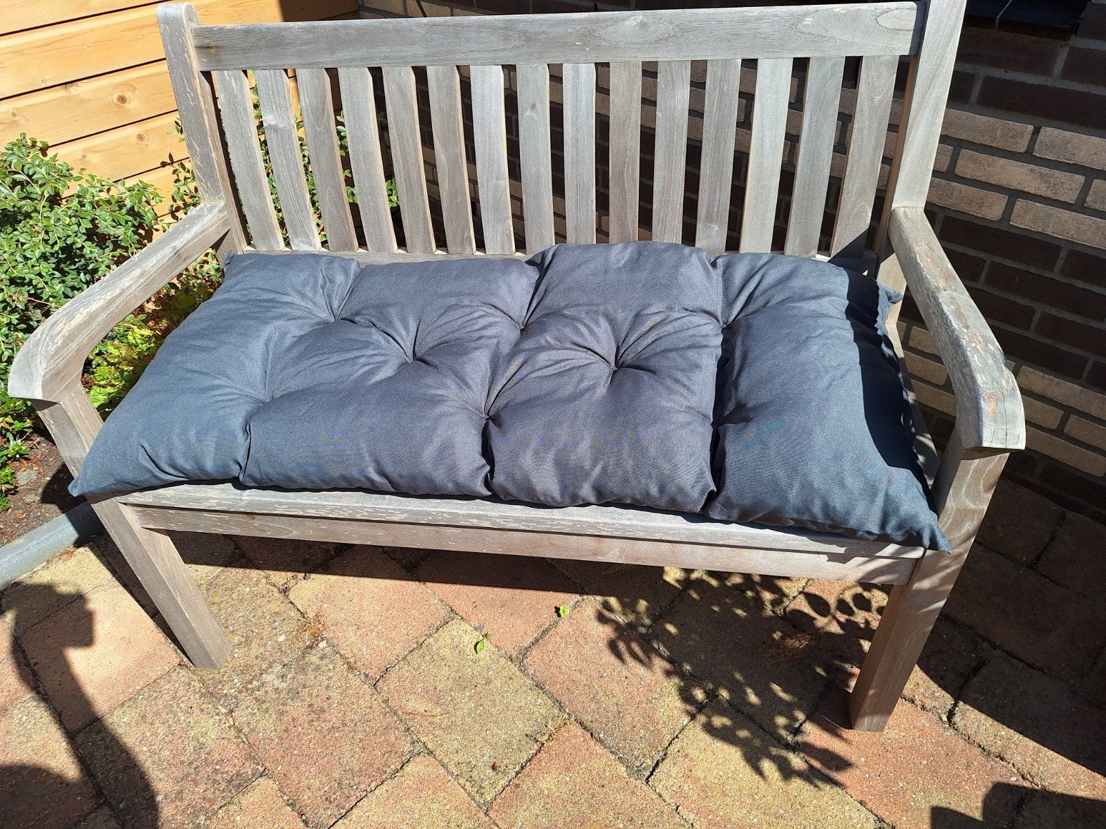 Teakhouten tuinbank 120 cm met kussen., Tuin en Terras, Ophalen, Gebruikt, Teakhout