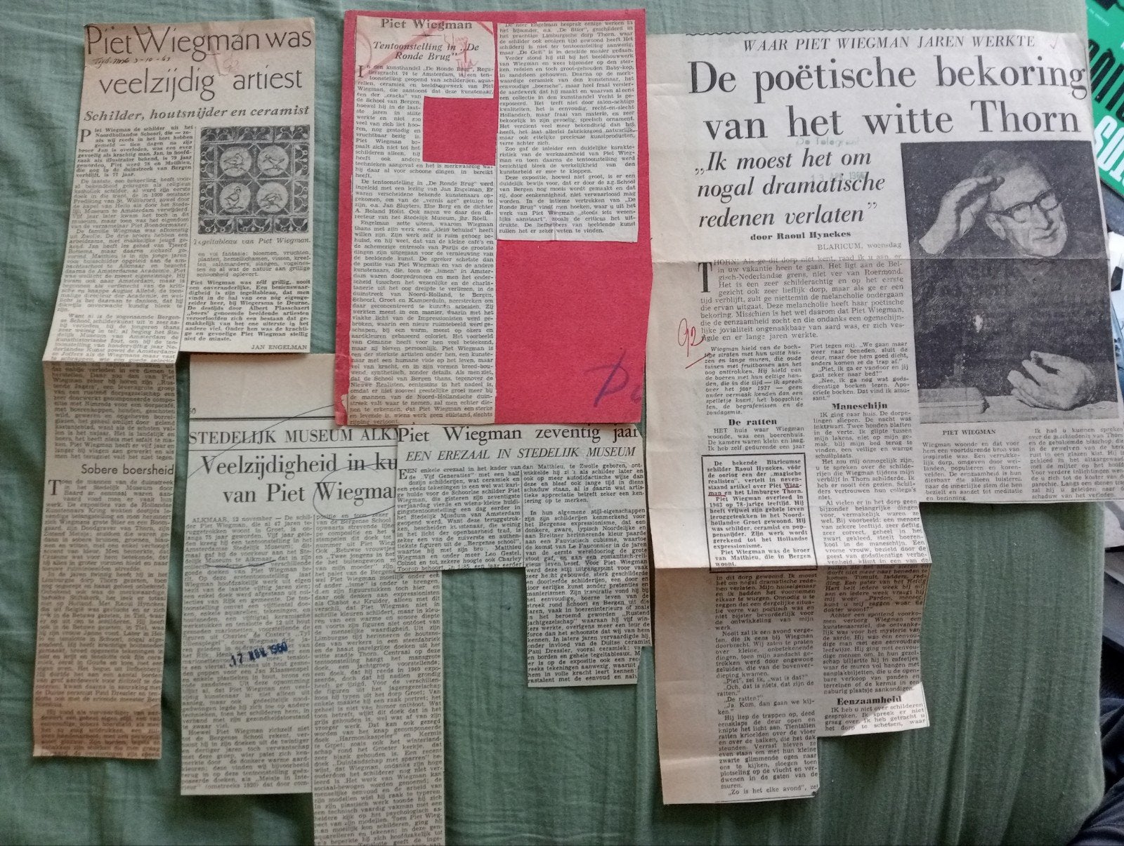 Piet Wiegman De Bergense School - 5 artikelen jaren '60-'70, Ophalen of Verzenden