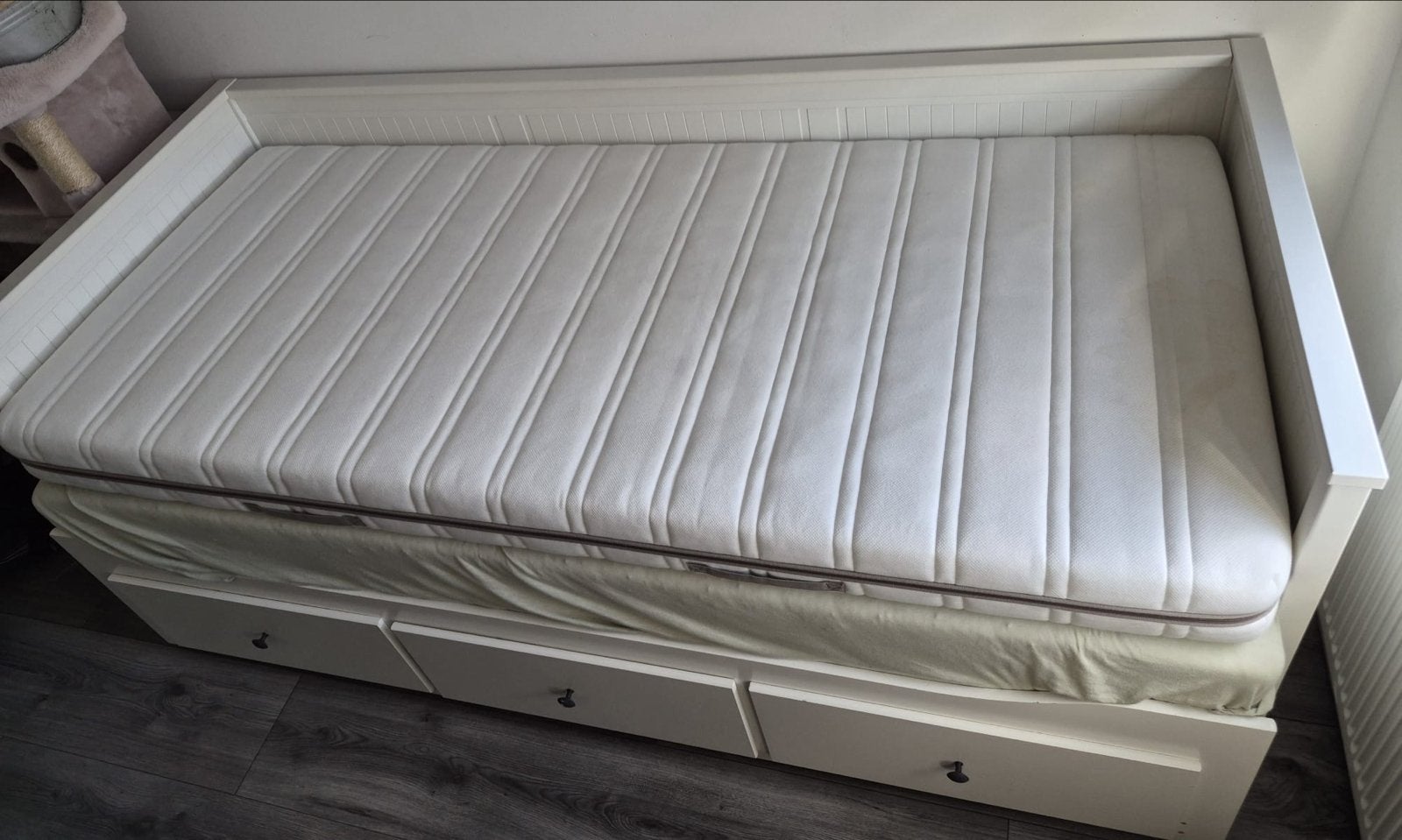 IKEA Hemnes Bedbank met 3 lades zonder matras, Ophalen, Gebruikt, Wit, Tweepersoons