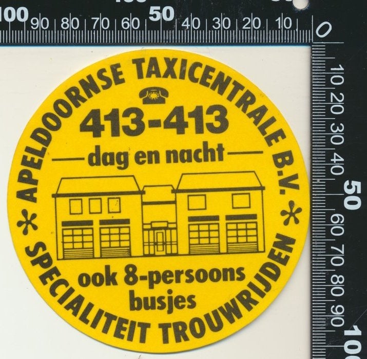 Sticker: Apeldoornse Taxi Centrale - Apeldoorn (3), Ophalen of Verzenden, Zo goed als nieuw, Bedrijf of Vereniging
