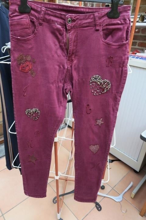 Broek bordeaux strass Onado fashion mt 42, Kleding | Dames, Paars, Maat 42/44 (L), Ophalen of Verzenden, Zo goed als nieuw