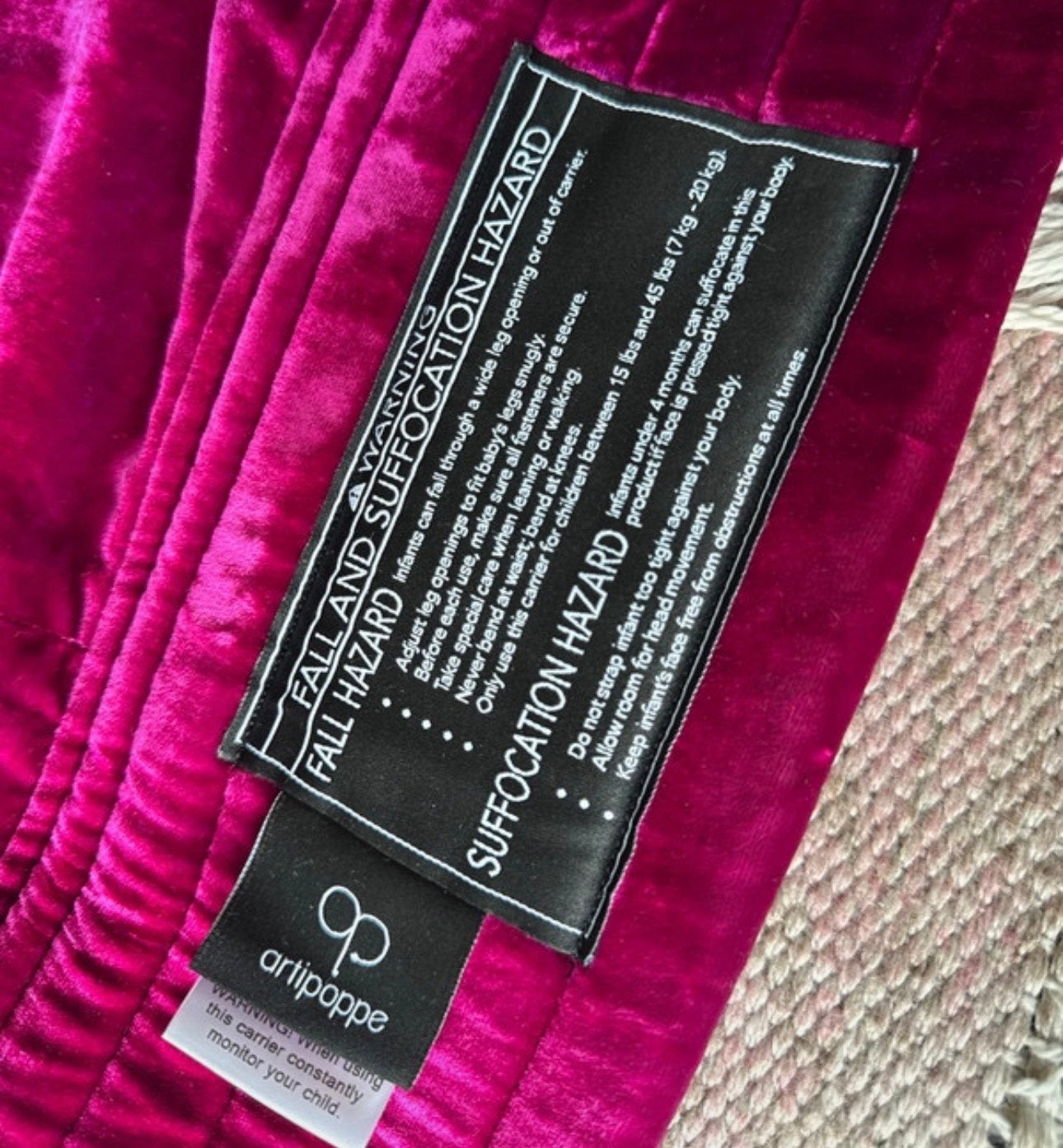Artipoppe Draagzak - Fluweel Fuchsia, Overige merken, Ophalen of Verzenden, Zo goed als nieuw, Buik, Rug of Zij