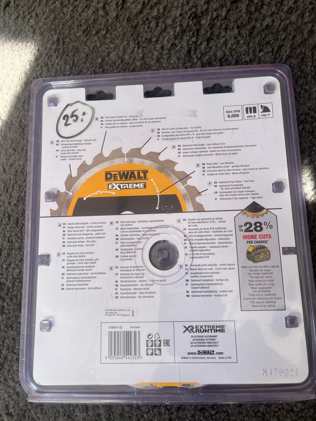 DeWalt Extreme Zaagblad - 250mm, 24T, XR Runtime, Cirkelzaag, Verzenden, 70 mm of meer, Nieuw