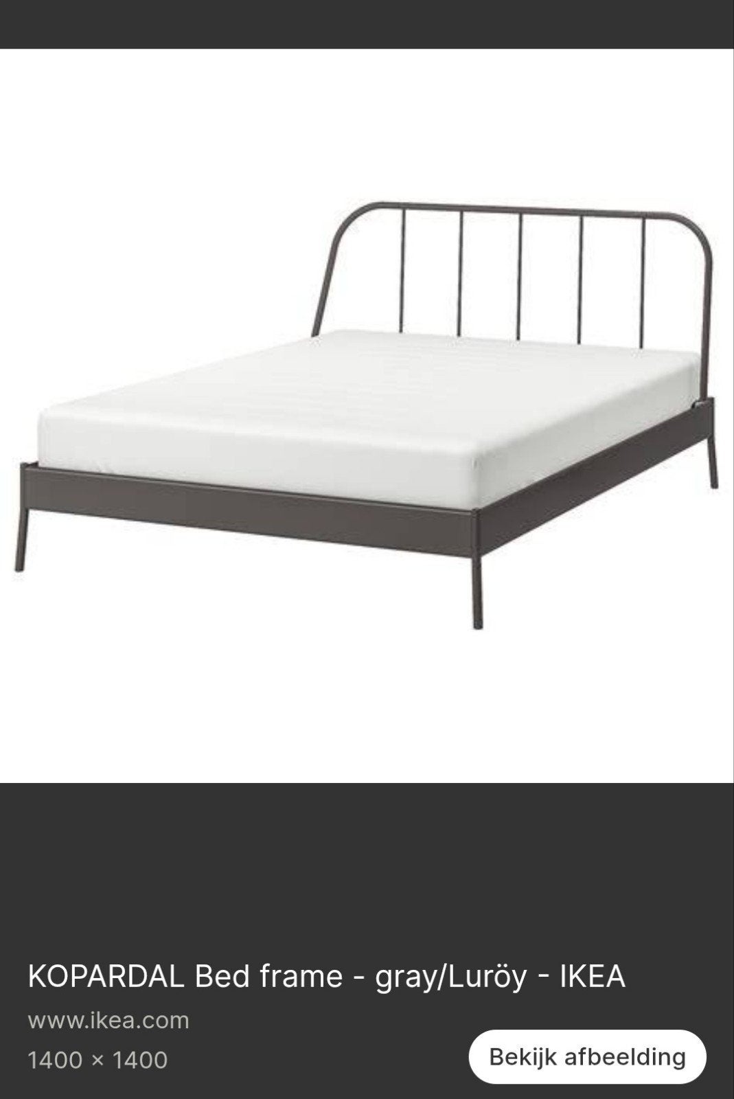 IKEA KOPARDAL Bedframe 140x200 grijs, Ophalen, Modern minimalistisch, Tweepersoons, 140 cm