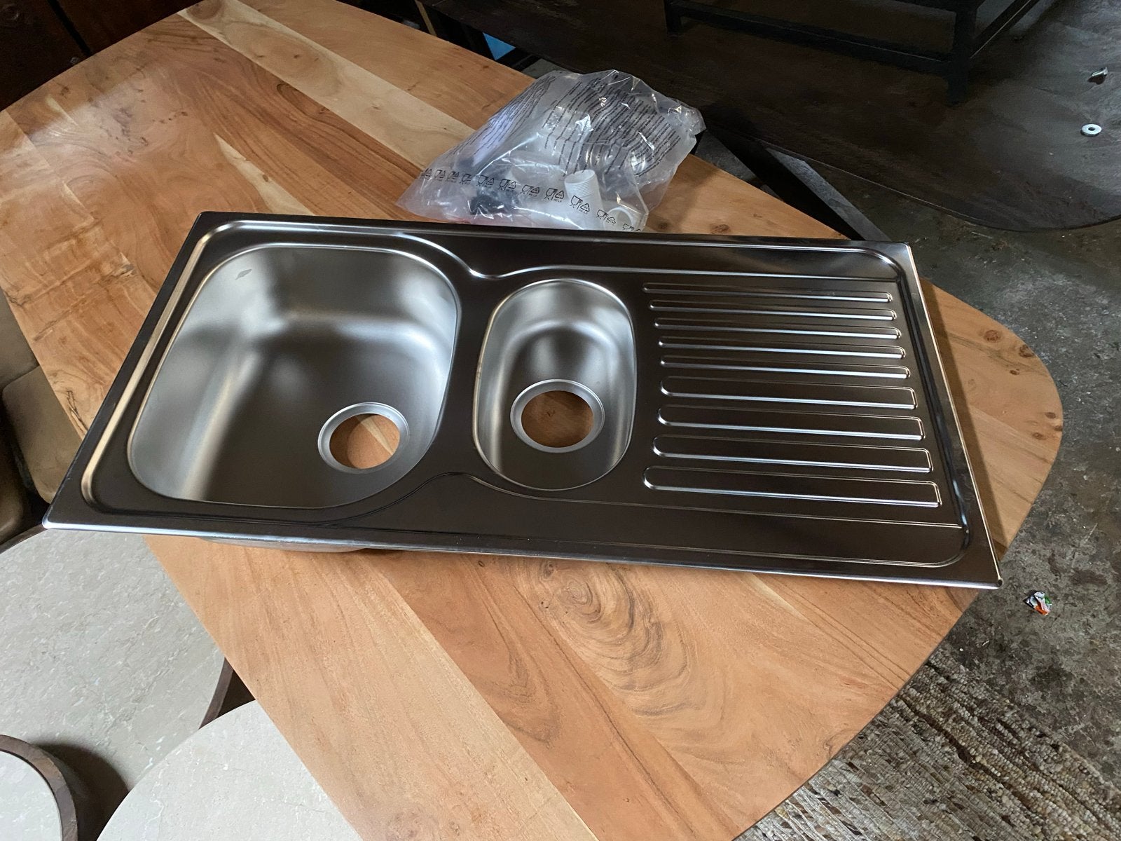 RVS Wasbak Spoelbak 95x50 cm met Dubbele Bak, Ophalen, Overige typen, Metaal, Nieuw