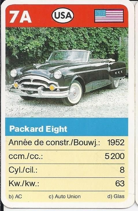 Kw4508 autokaartje 7a packard eight, Ophalen of Verzenden, Zo goed als nieuw, Auto's