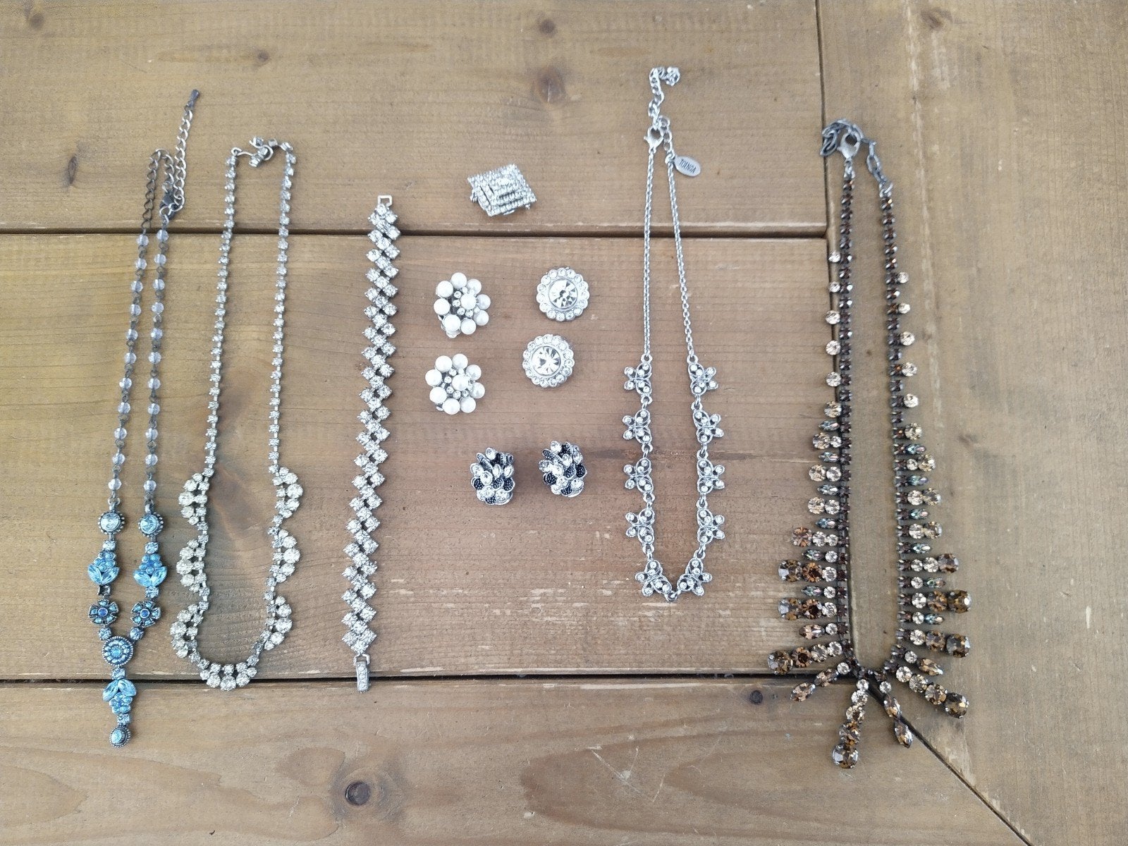 Diverse Vintage Sieraden Set - Kettingen, Armband, Oorbellen, Overige materialen, Gebruikt, Met strass, Ophalen of Verzenden
