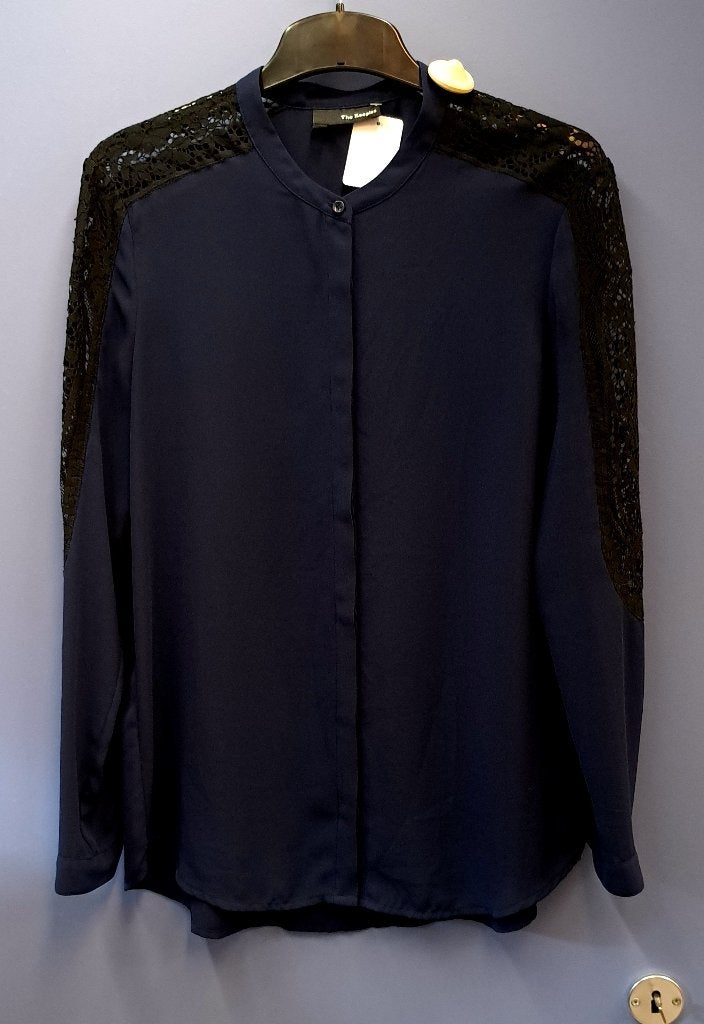 The Kooples blauw / paarsig blouse + zwart kant L nr 39480, ., Maat 42/44 (L), Zo goed als nieuw, The Kooples