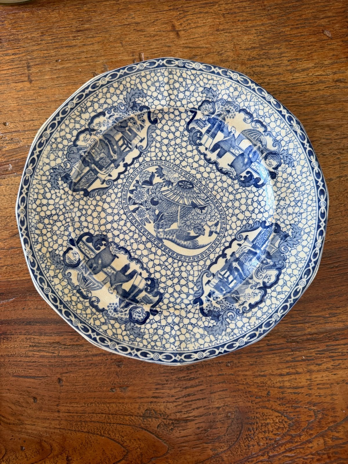 Antiek Adams Japanse Stijl Blauw-Wit Bord, Ophalen of Verzenden