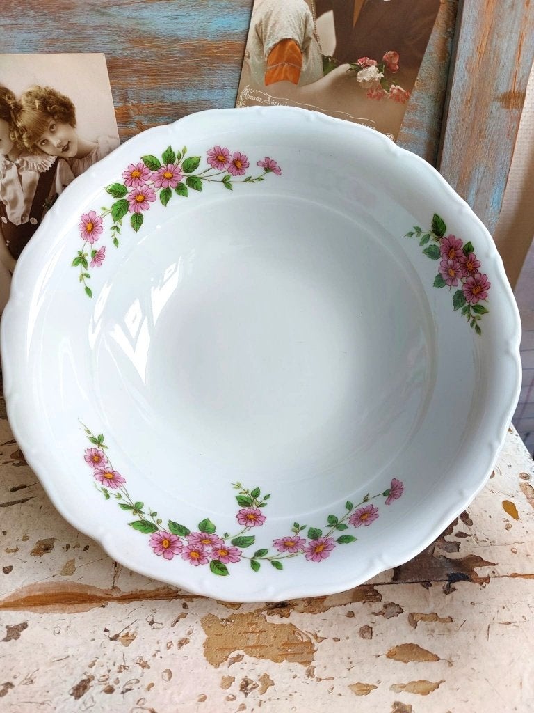 Vintage (salade) schaal "roze guirlande" MZ Czechoslovakia, Ophalen of Verzenden