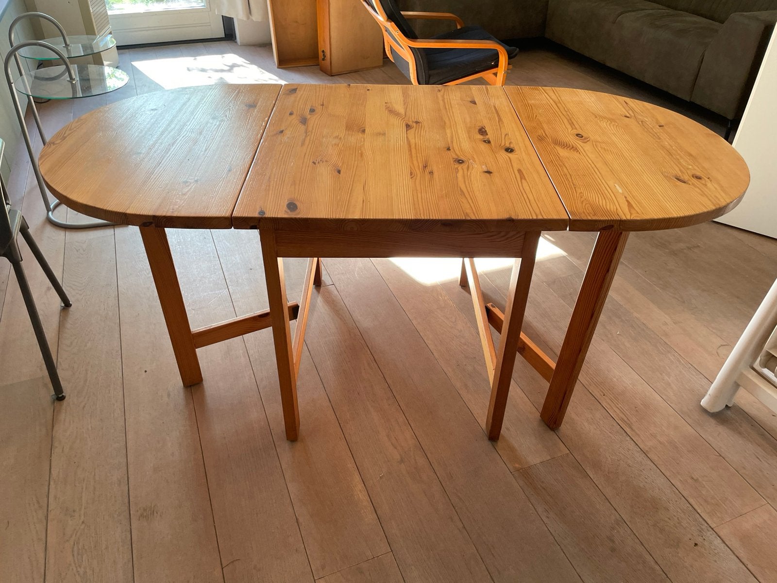 Vintage uitklapbare IKEA eettafel van grenenhout, Huis en Inrichting, Ophalen, 100 tot 150 cm, 50 tot 100 cm, Zo goed als nieuw