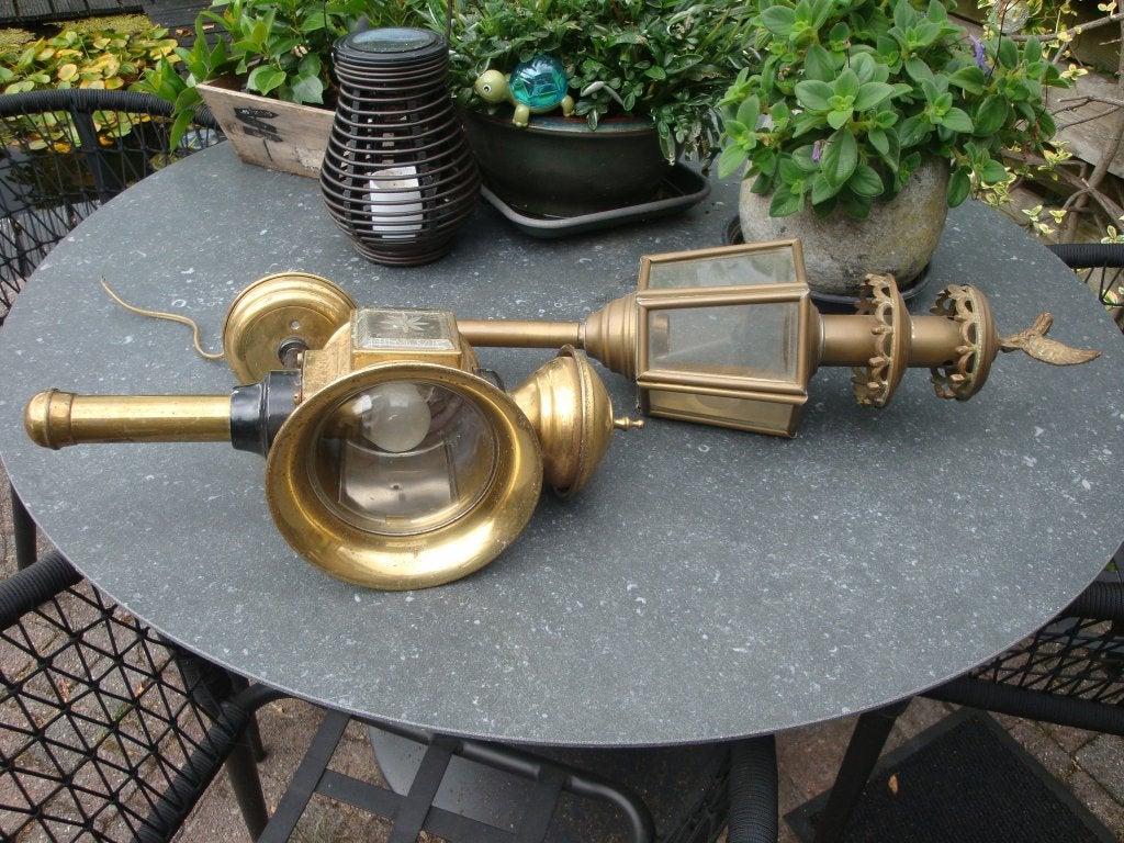 2 antieke messing lantaarns, Ophalen of Verzenden