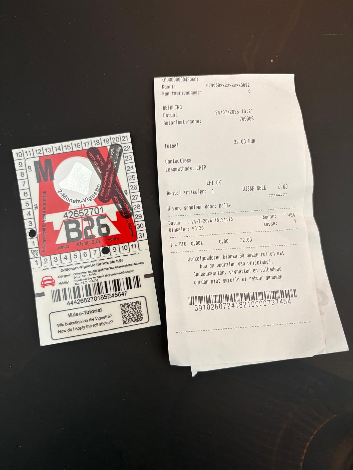 Vignet oostenrijk vanaf 23-8 beschikbaar tm 30-9, Eén persoon