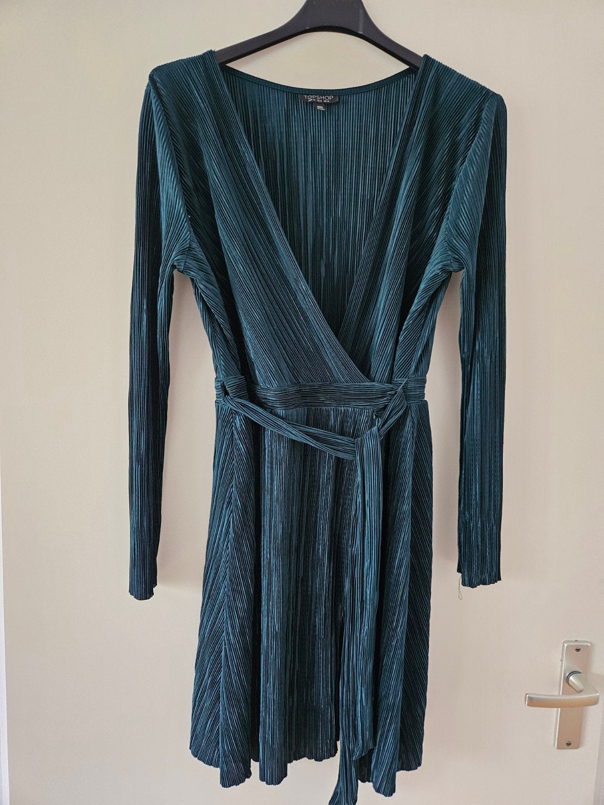 Zgan superleuke petrol ribbelstof overslagjurk Topshop mt 40, Kleding | Dames, Maat 38/40 (M), Blauw, Ophalen of Verzenden, Zo goed als nieuw