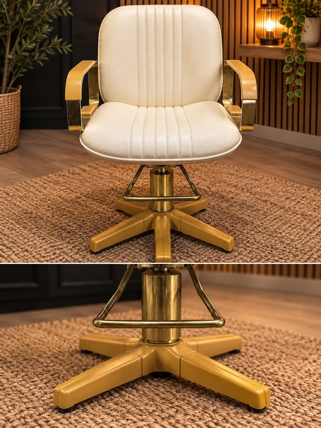 Luxe Crèmekleurige Draaibare Stoel met Goudkleurige Details, Ophalen, Wit, Zo goed als nieuw, Metaal