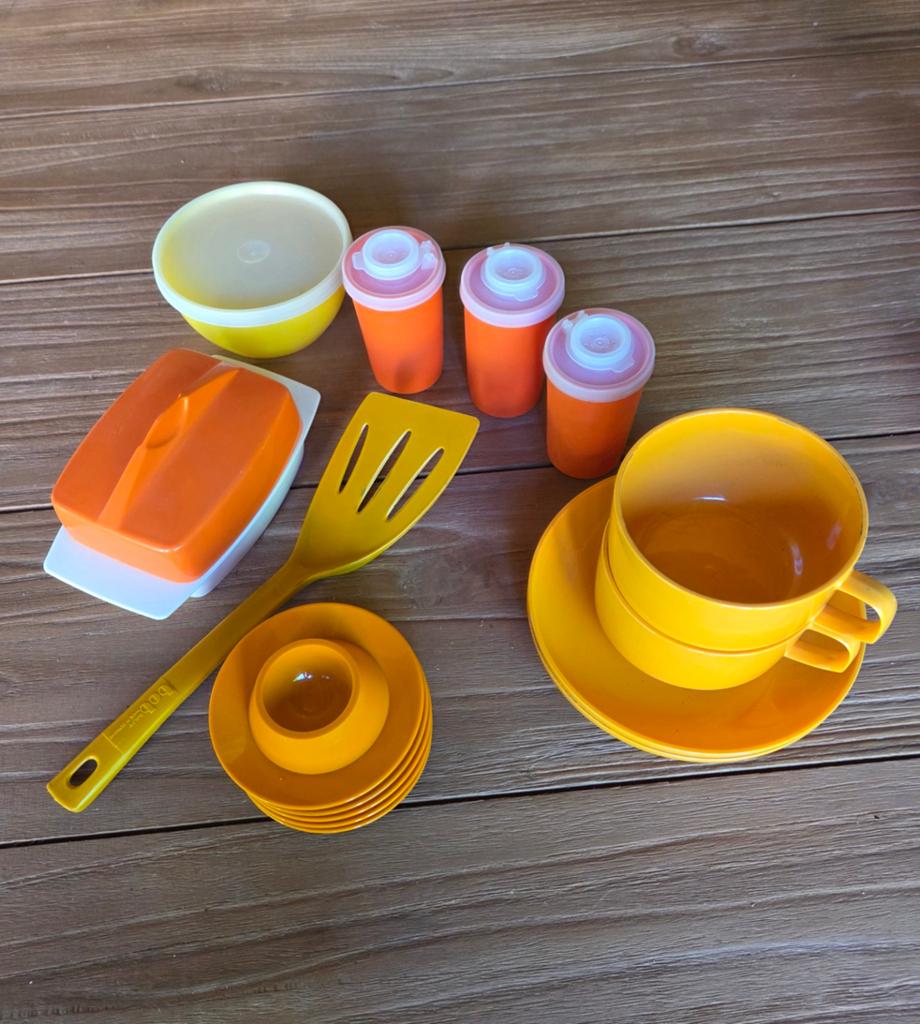 Camping vintage oranje/gele keukenset, Caravans en Kamperen, Ophalen of Verzenden, Gebruikt
