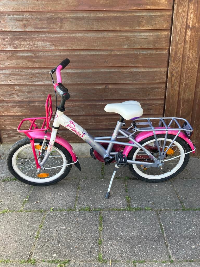 Loekie Prinses Kinderfiets - Roze/Wit, Ophalen, Zo goed als nieuw, 16 inch