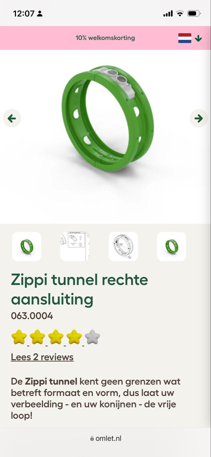Omlet Zippi aansluiting recht, Dieren en Toebehoren, Ophalen, Nieuw