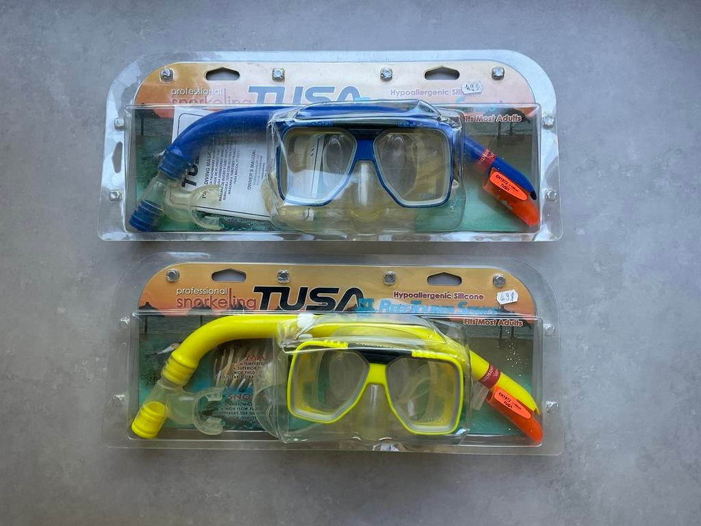 Twee Tusa snorkel-sets, Watersport en Boten, Duiken, Ophalen, Zo goed als nieuw, Duikbril of Snorkel