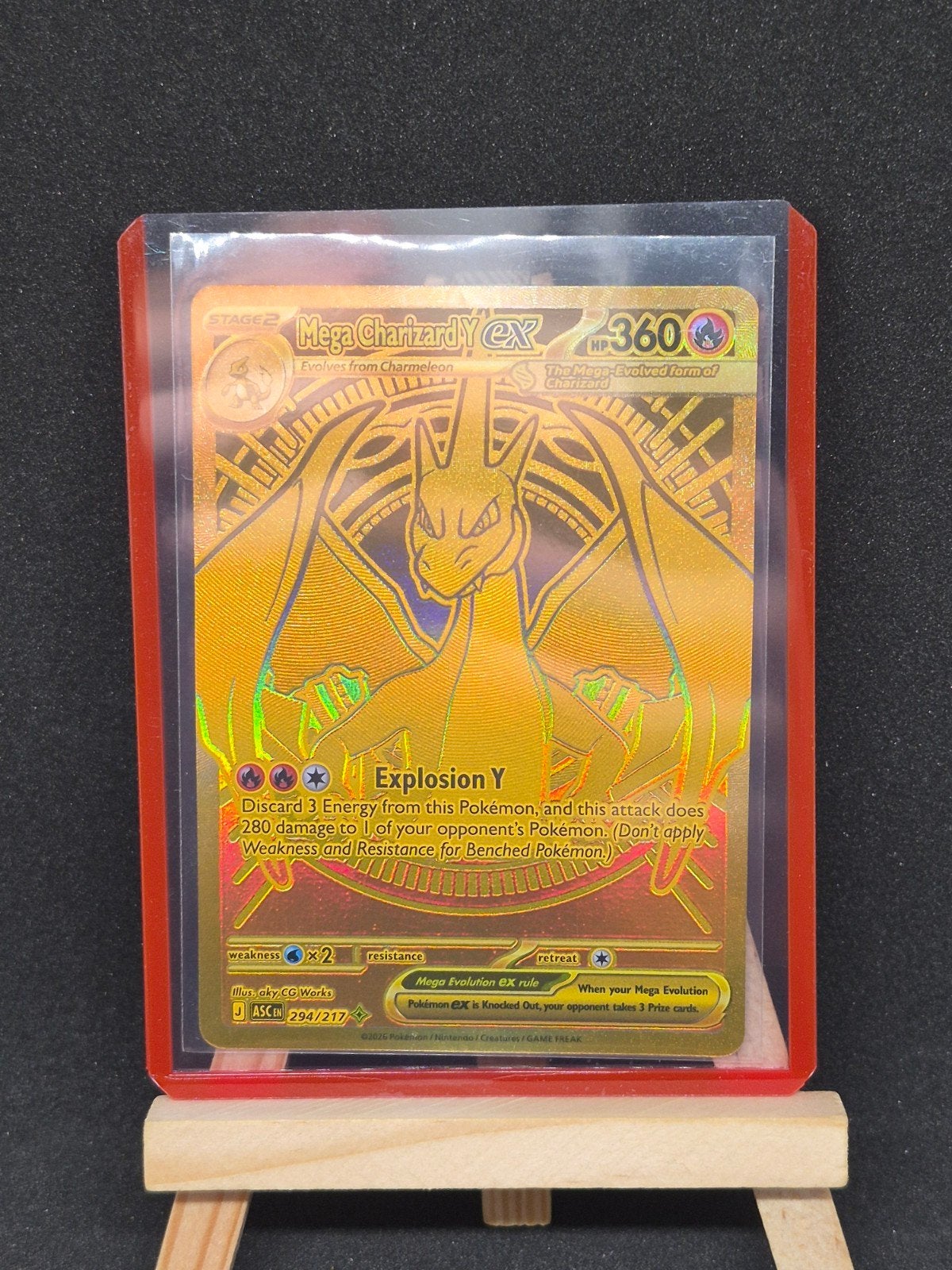 Mega Charizard Y EX gold card Ascended Heroes Pokémon Kaart, Ophalen of Verzenden, Zo goed als nieuw, Losse kaart, Foil