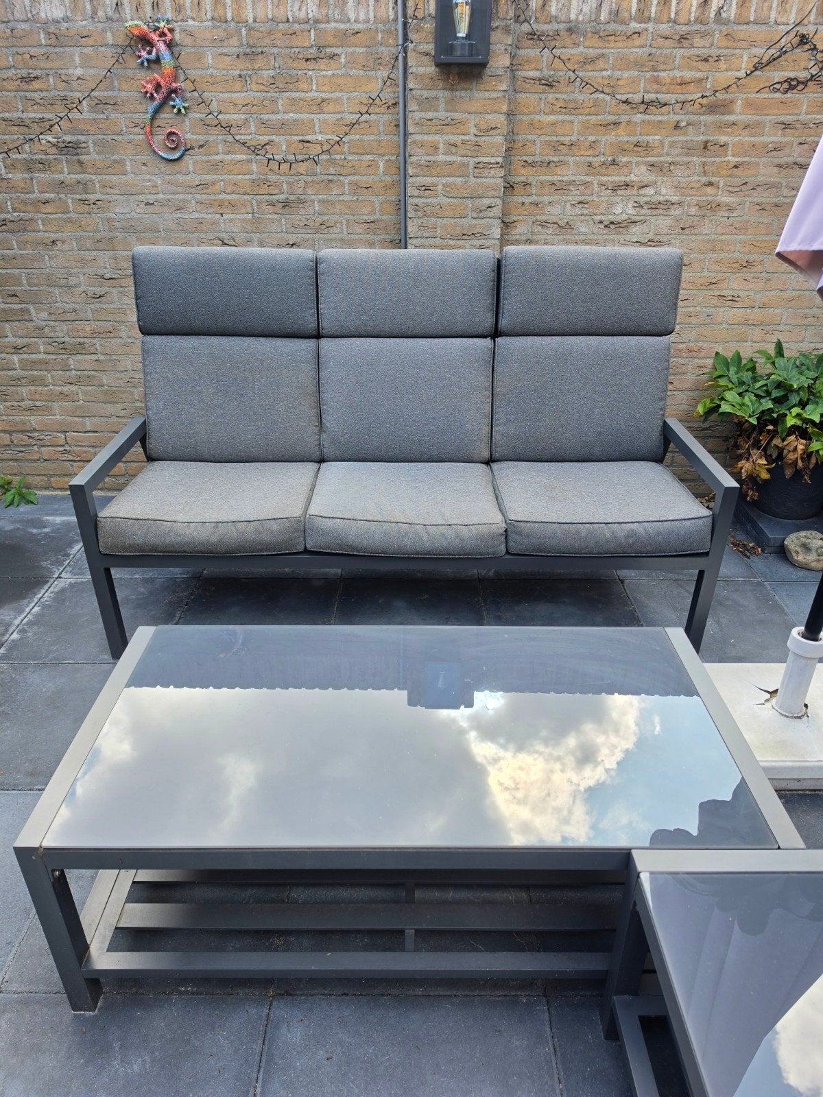 gratis tuinset met bank en 2 salontafels., Ophalen, Gebruikt, Aluminium, Bank