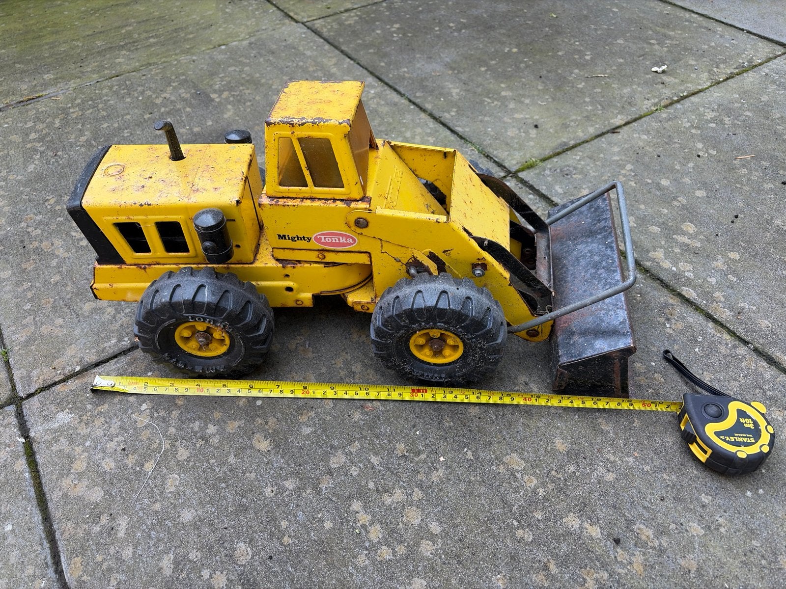 Vintage Tonka Mighty Loader - Gele Metalen Speelgoed bulldoz, Ophalen of Verzenden, Gebruikt