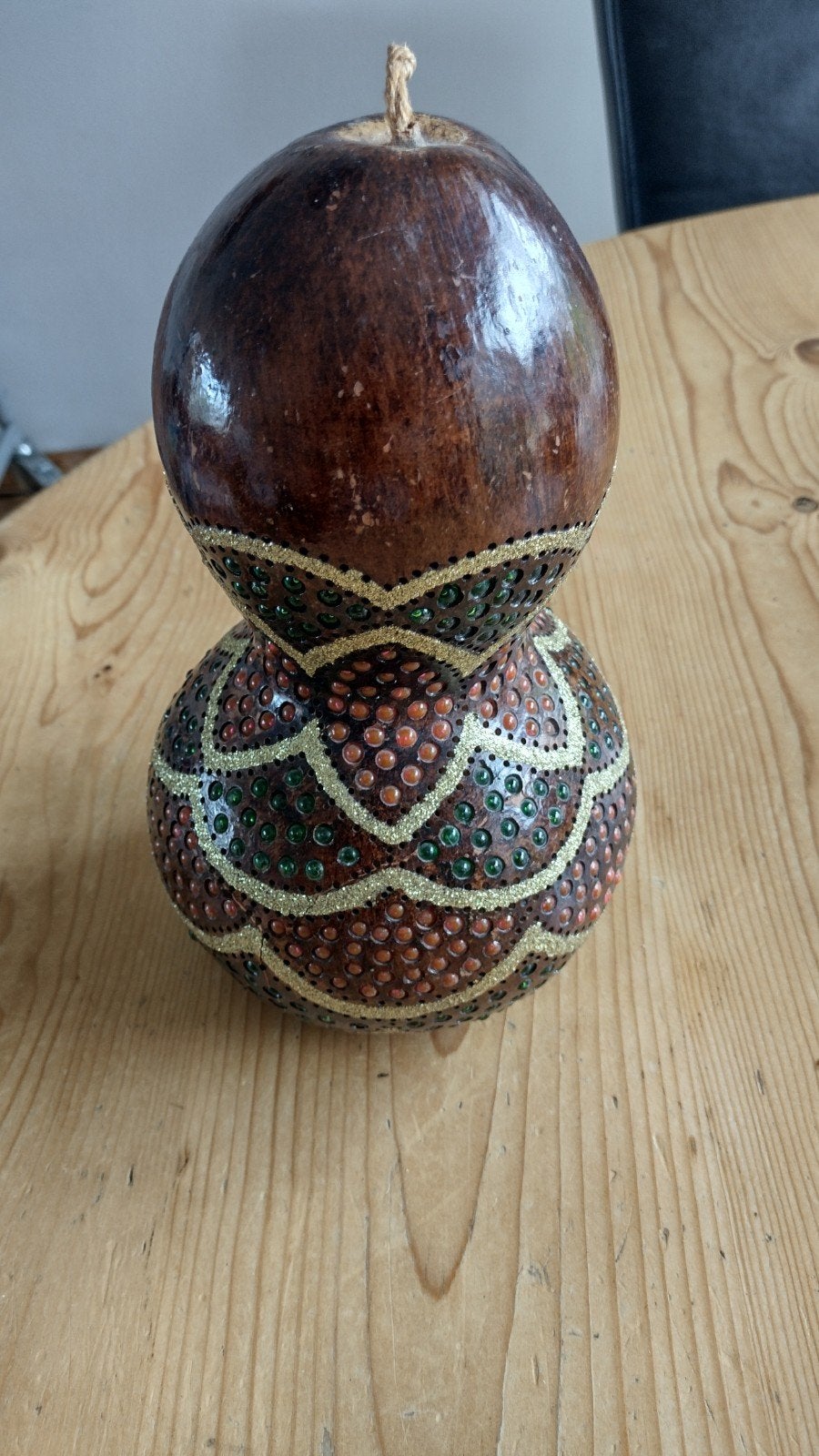 handgemaakte kalebaslamp met gekleurde glas kraaltjes, Ophalen of Verzenden