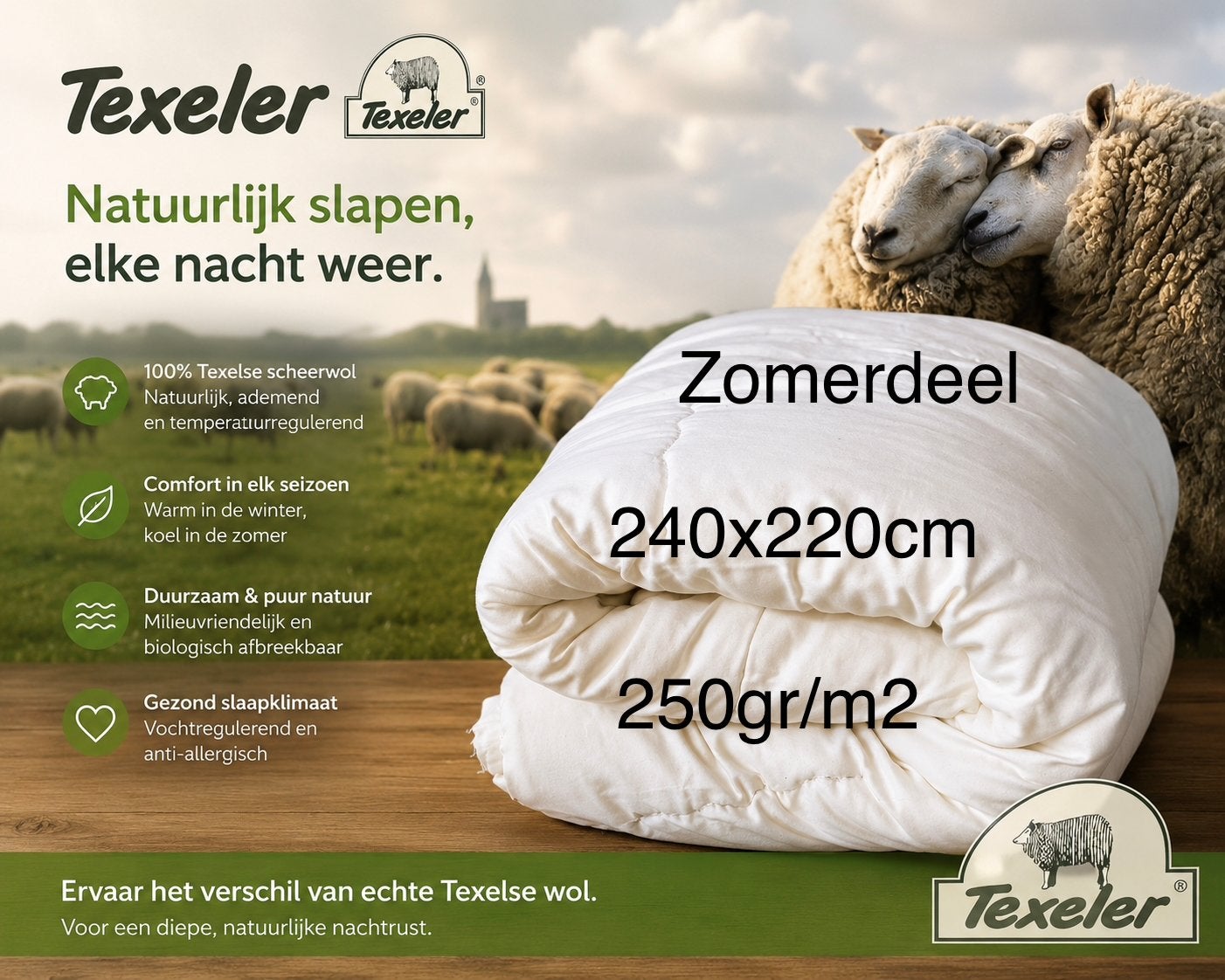 Texeler Zomerdeel Dekbed 240x220cm - 250gr/m2, Ophalen, Gebruikt, Lits-jumeaux, Wit