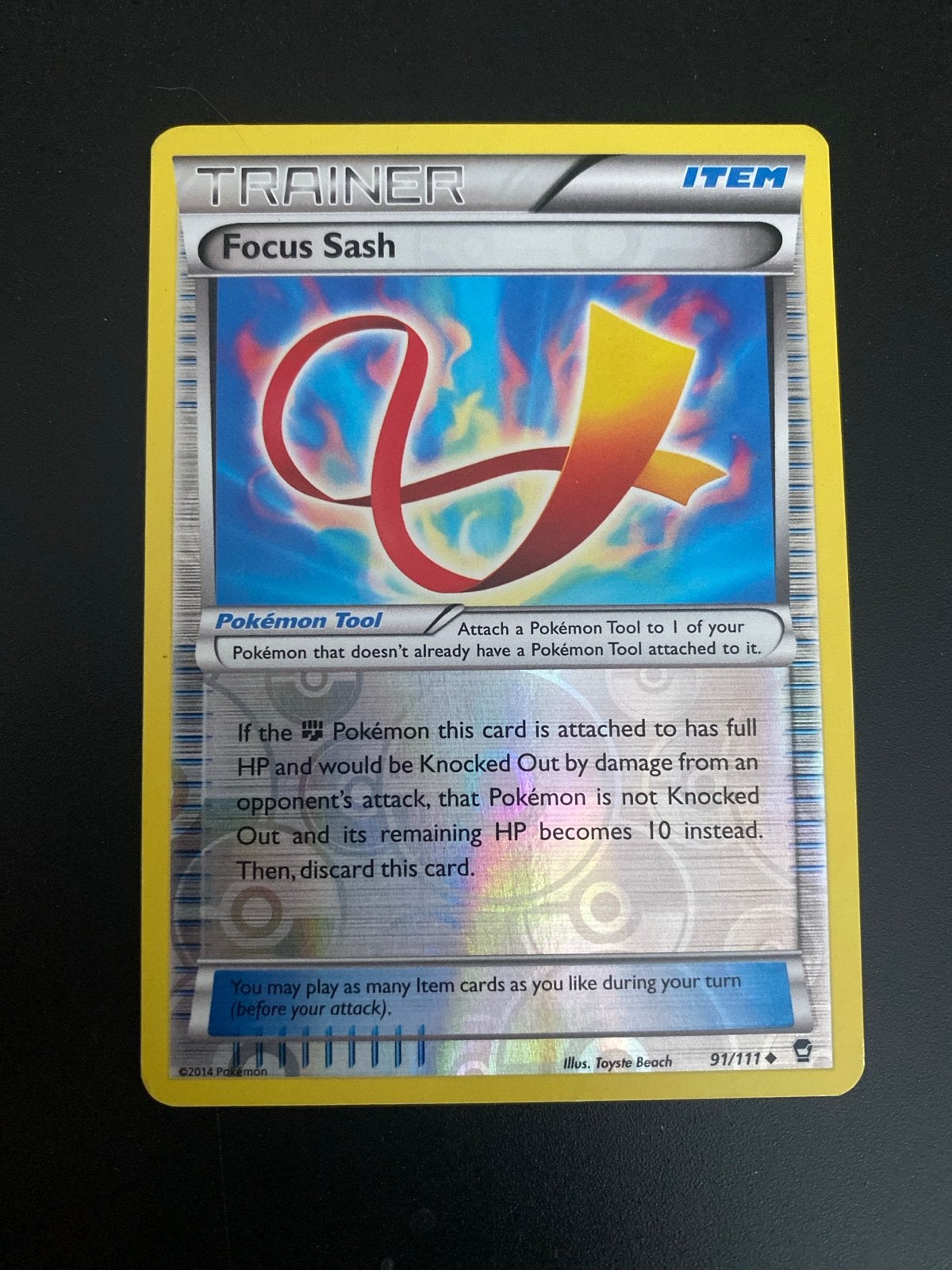 Focus Sash 91/111 Rev. Holo XY Furious Fists (2014) EXC!, Ophalen of Verzenden, Zo goed als nieuw, Losse kaart