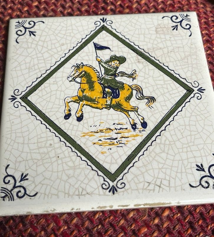 oud Tegeltje van Villeroy en Boch -Germany Ruiter ter Paard, Antiek en Kunst, Antiek | Wandborden en Tegels, Ophalen of Verzenden