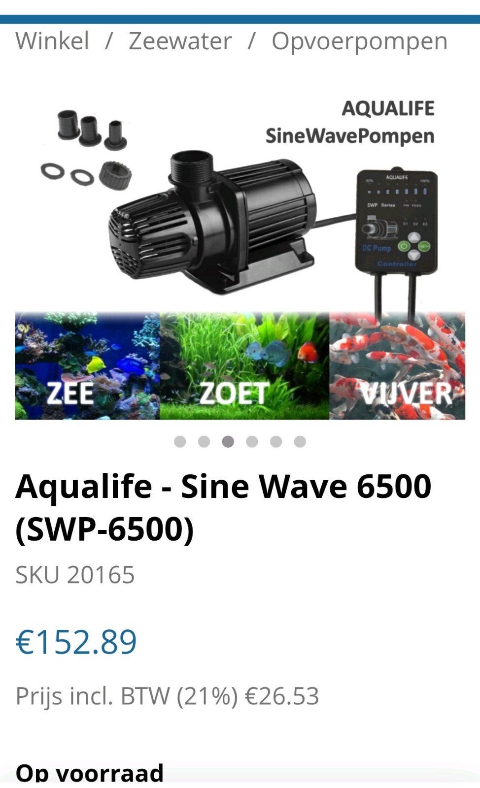 Aqualife Sine Wave opvoerpomp 6500 l/uur regelbaar, Ophalen of Verzenden, Inclusief controller, Gebruikt