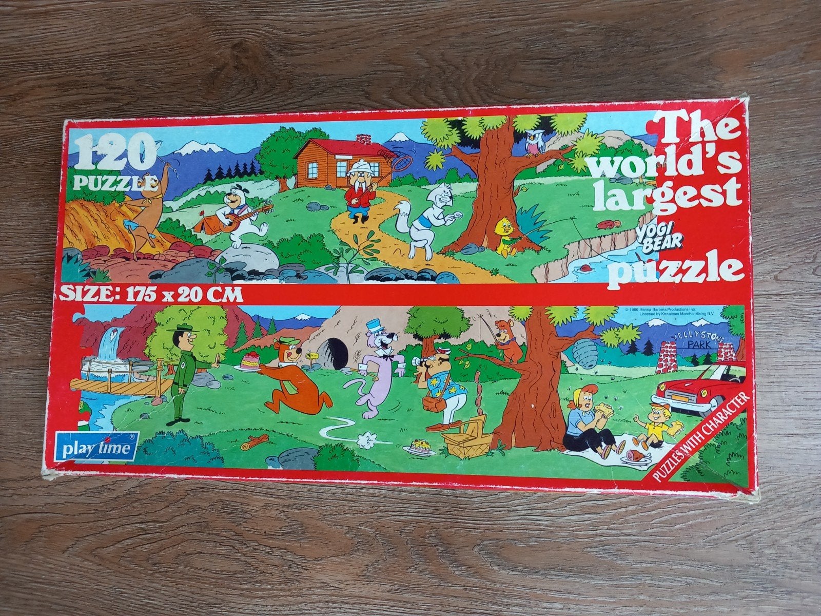 Vintage panorama puzzel Yogi Bear 120 stukjes 175 x 20 cm, Ophalen of Verzenden, Meer dan 50 stukjes, Gebruikt, 6 jaar of ouder