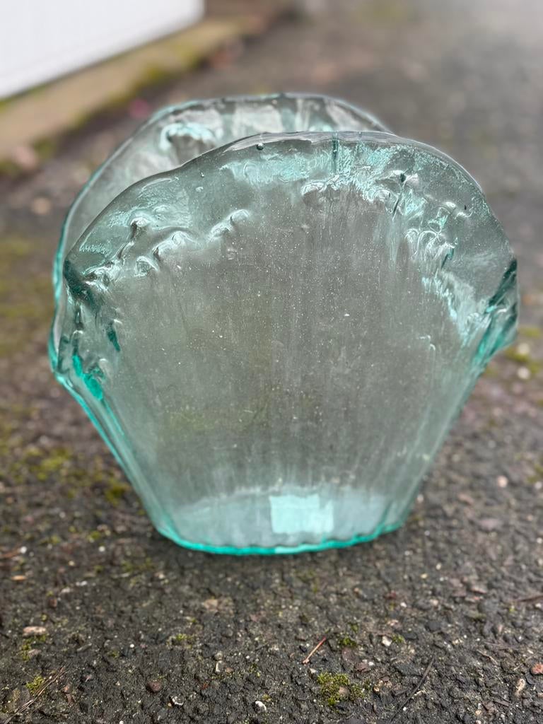 Glazen schelpen waaier vaas, Overige kleuren, Ophalen of Verzenden, Minder dan 50 cm, Glas